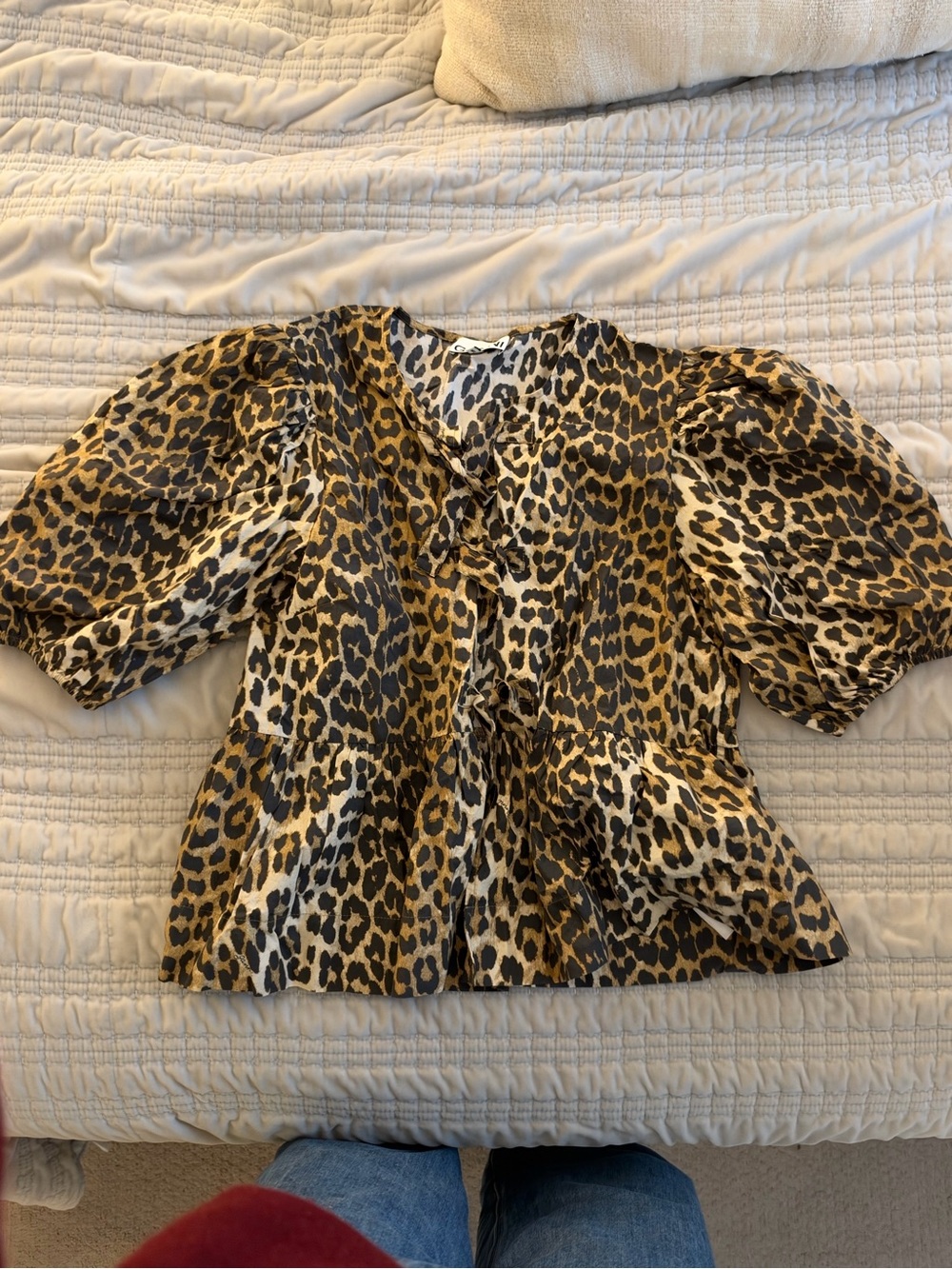 Ganni Leopard Print Puff Sleeve Top - Brown, Black